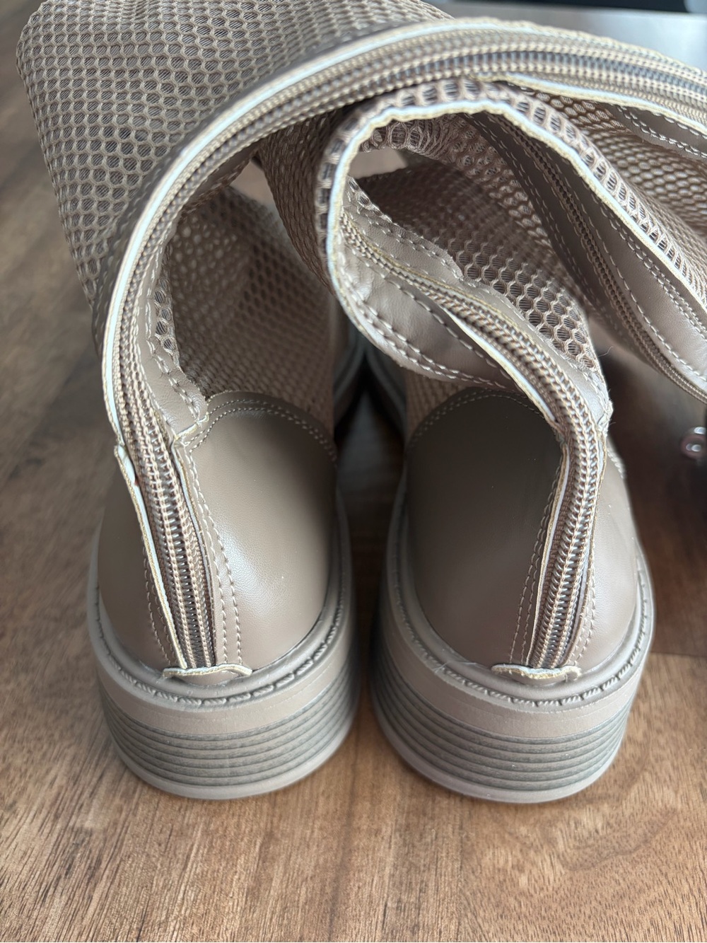 NEW! Taupe Mesh Mid-Calf Women's Boots with Heel - Picture 7 of 12